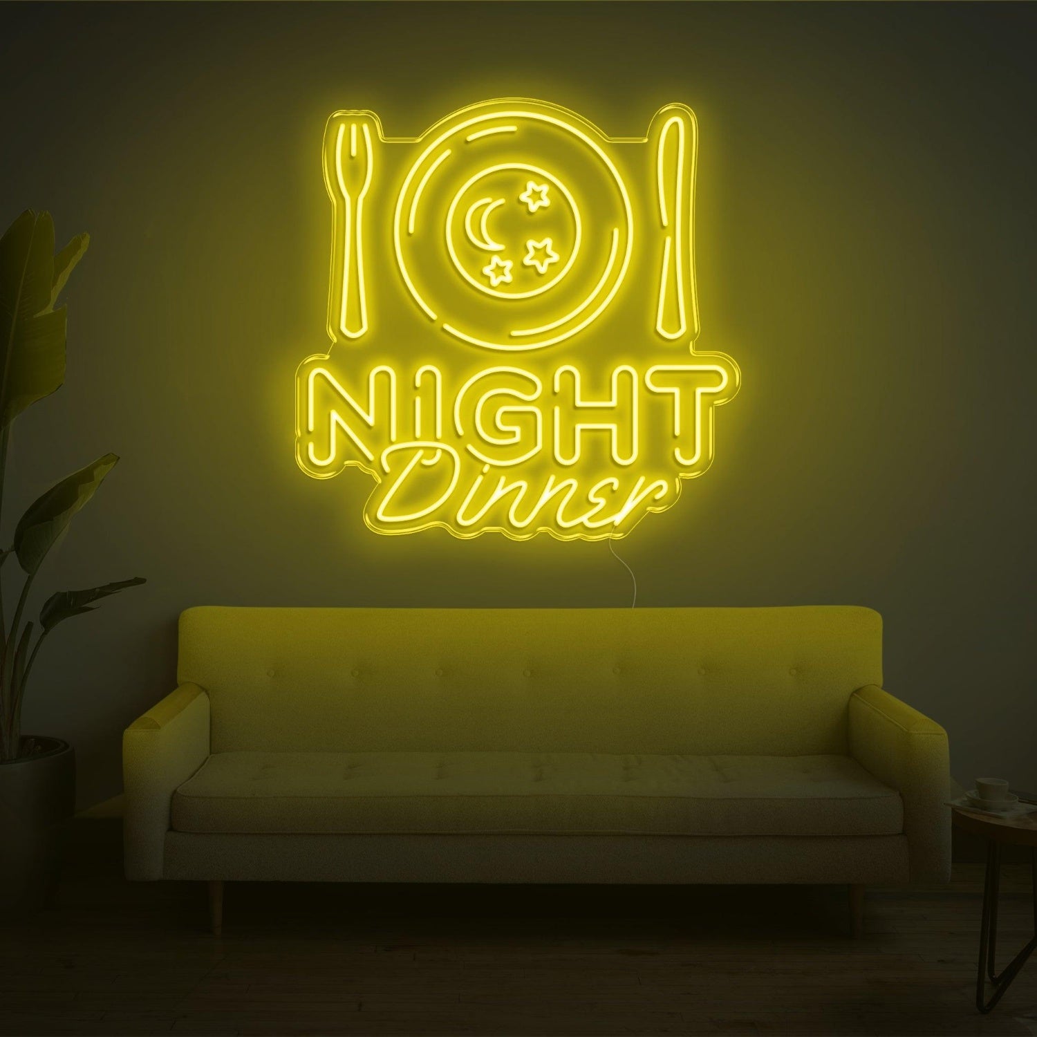 Night Dinner Light Blue Moon Stars Led Neon Sign | Shineneon