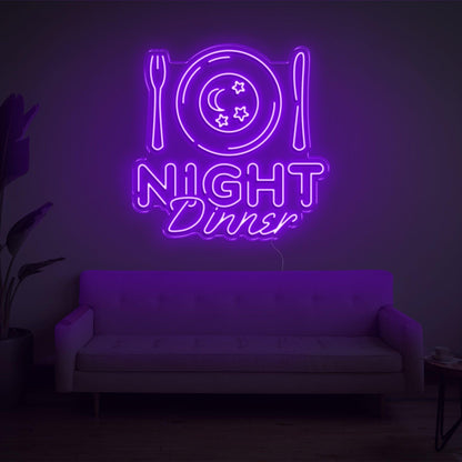 Night Dinner Light Blue Moon Stars Led Neon Sign | Shineneon