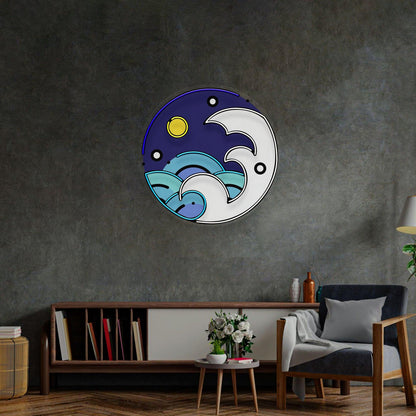 Night Sky Wave And Moon Uv Printed Led Neon Sign For Home Art Decor | Shineneon