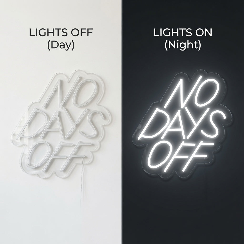 No Days Off LED Neon Sign Wall Neon Sign - 06 Day Night Comparison