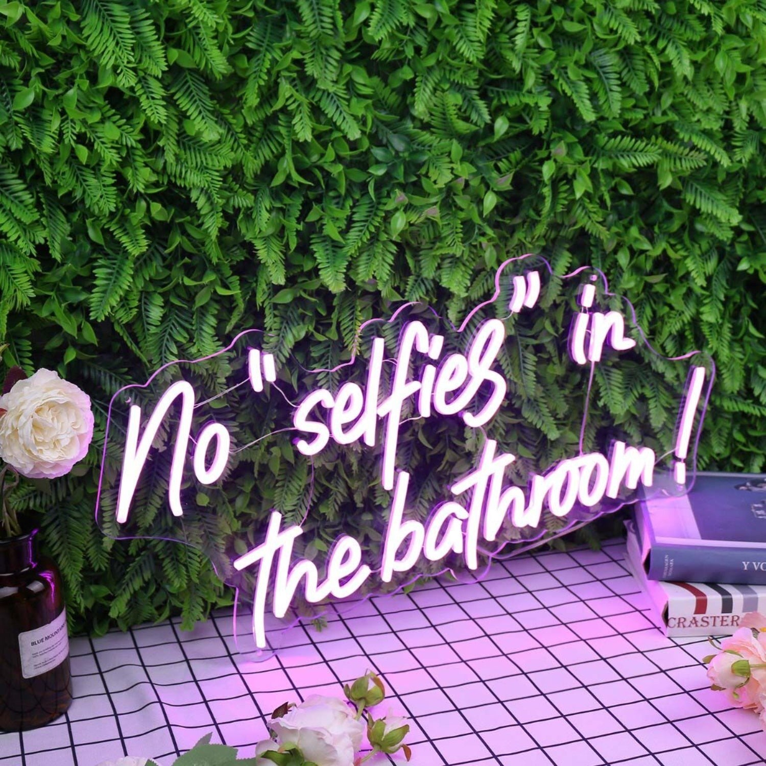 No Selfies In The Bathroom Purple Led Neon Sign - Shineneon
