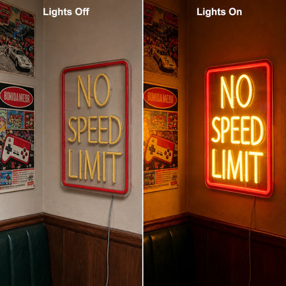 No Speed Limit Neon Sign LED Neon Sign day and night comparison