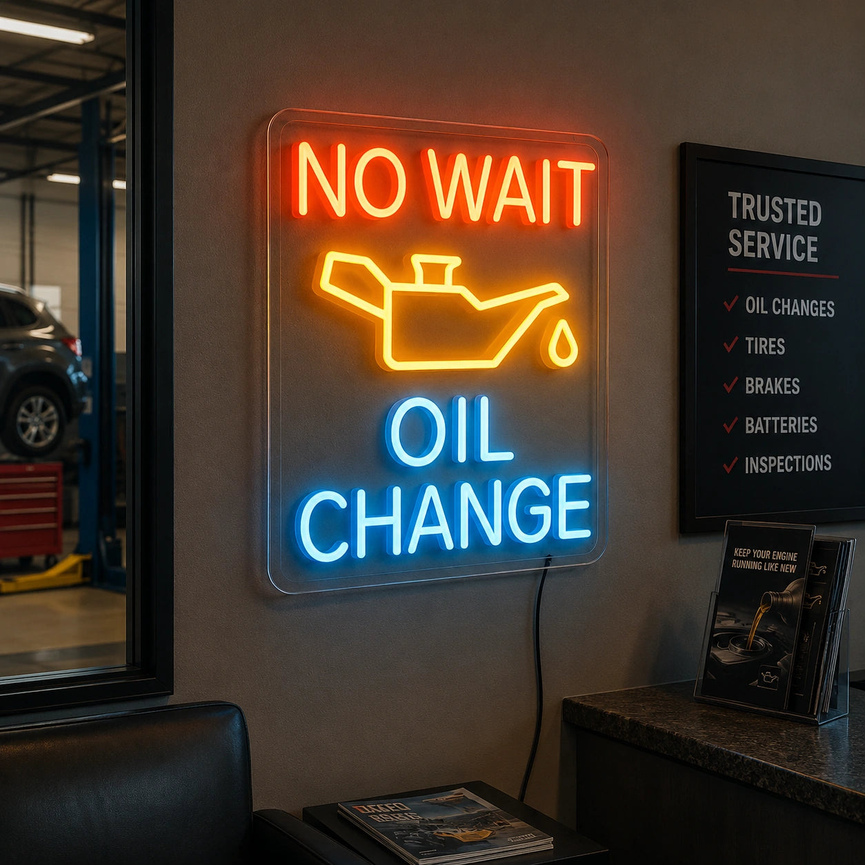 No Wait Oil Change Neon Sign LED Neon Sign real lifestyle scene