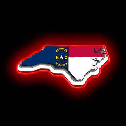 North Carolina Map With North Carolina State Flag Neon Sign - Shineneon