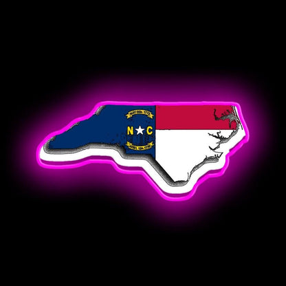 North Carolina Map With North Carolina State Flag Neon Sign - Shineneon