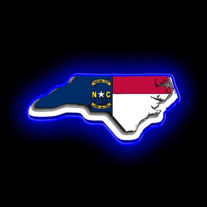 North Carolina Map With North Carolina State Flag Neon Sign - Shineneon