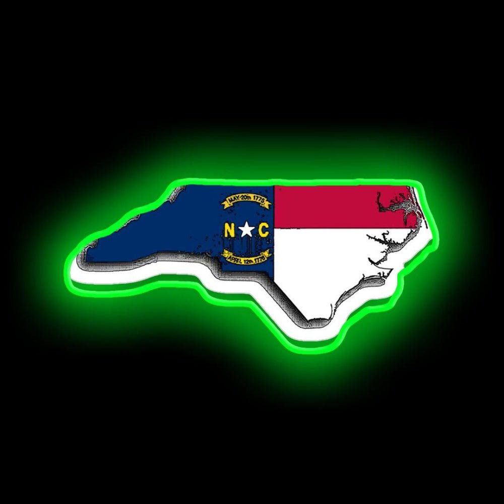North Carolina Map With North Carolina State Flag Neon Sign - Shineneon