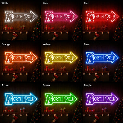 North Pole Arrow LED Neon Sign day and night comparison