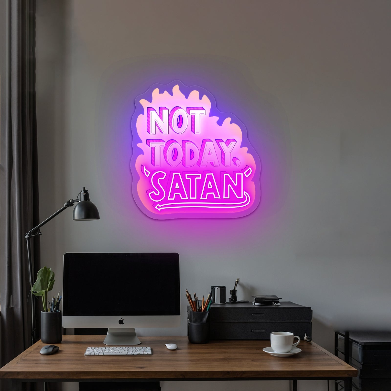 Not Today Satan Artwork Neon Signs For A Bar - Shineneon