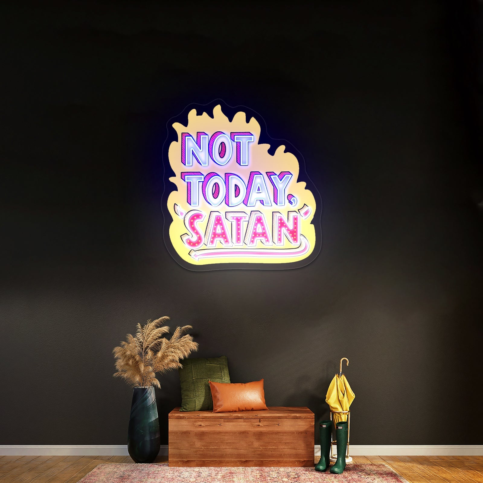 Not Today Satan Artwork Neon Signs For A Bar - Shineneon