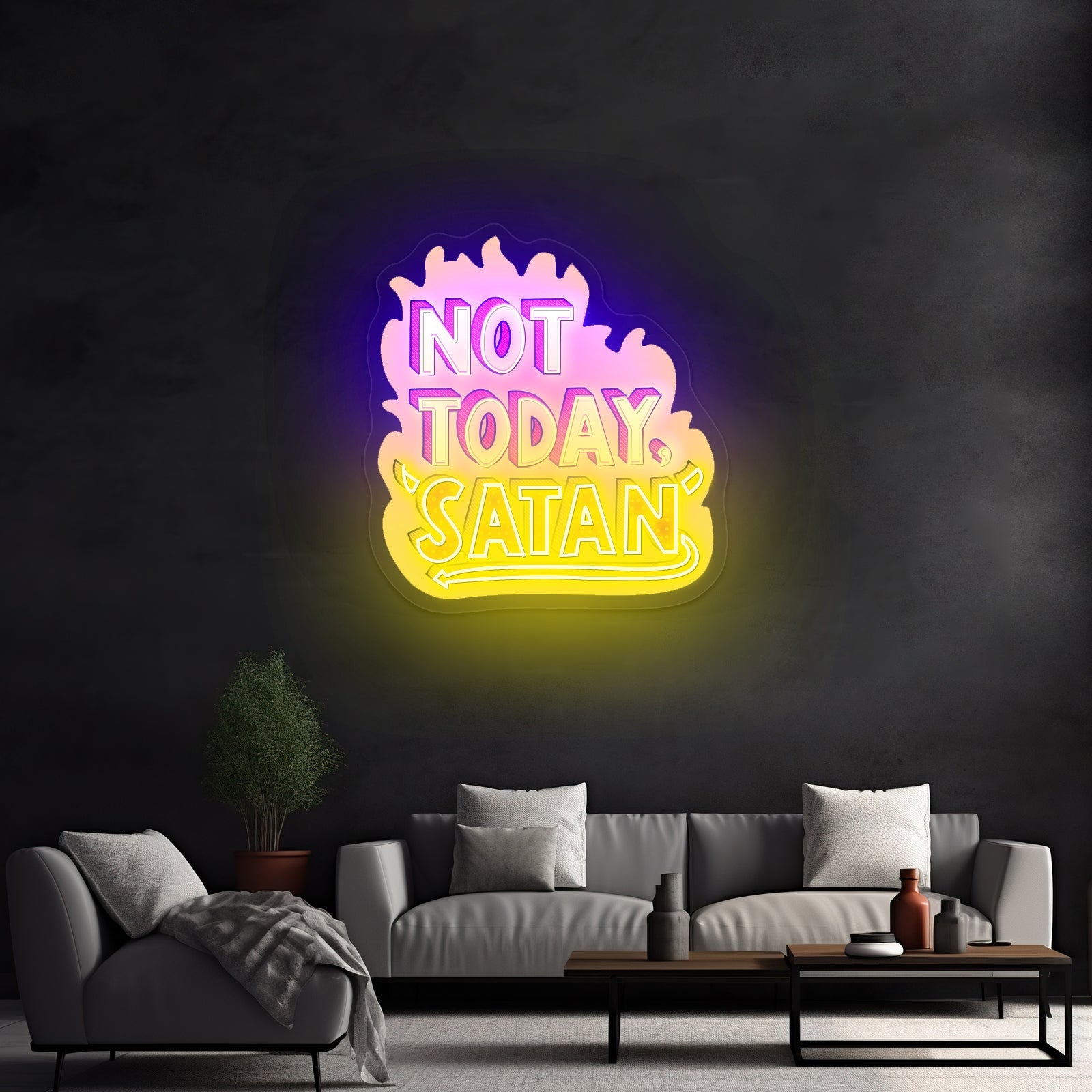 Not Today Satan Artwork Neon Signs For A Bar - Shineneon