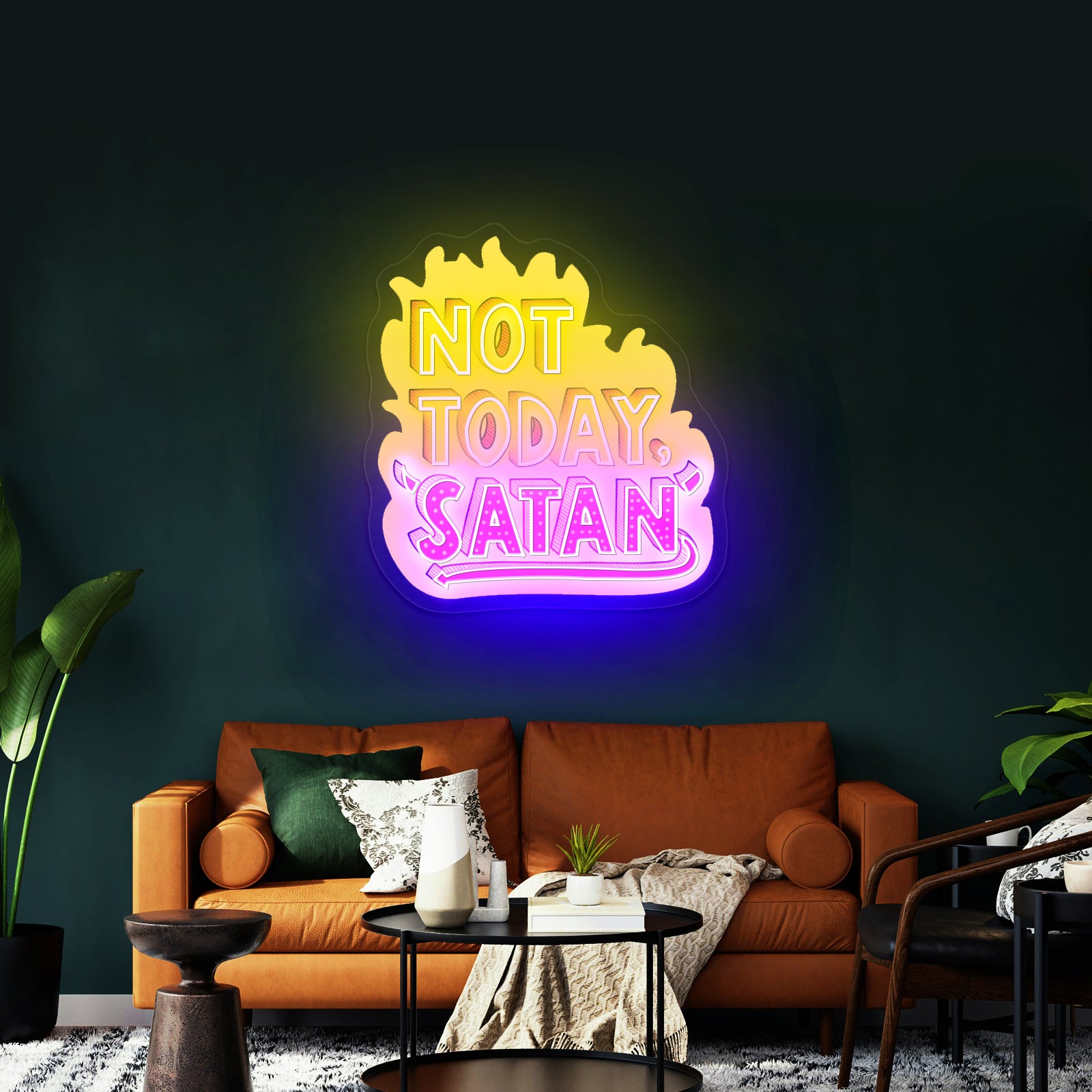 Not Today Satan Artwork Neon Signs For A Bar