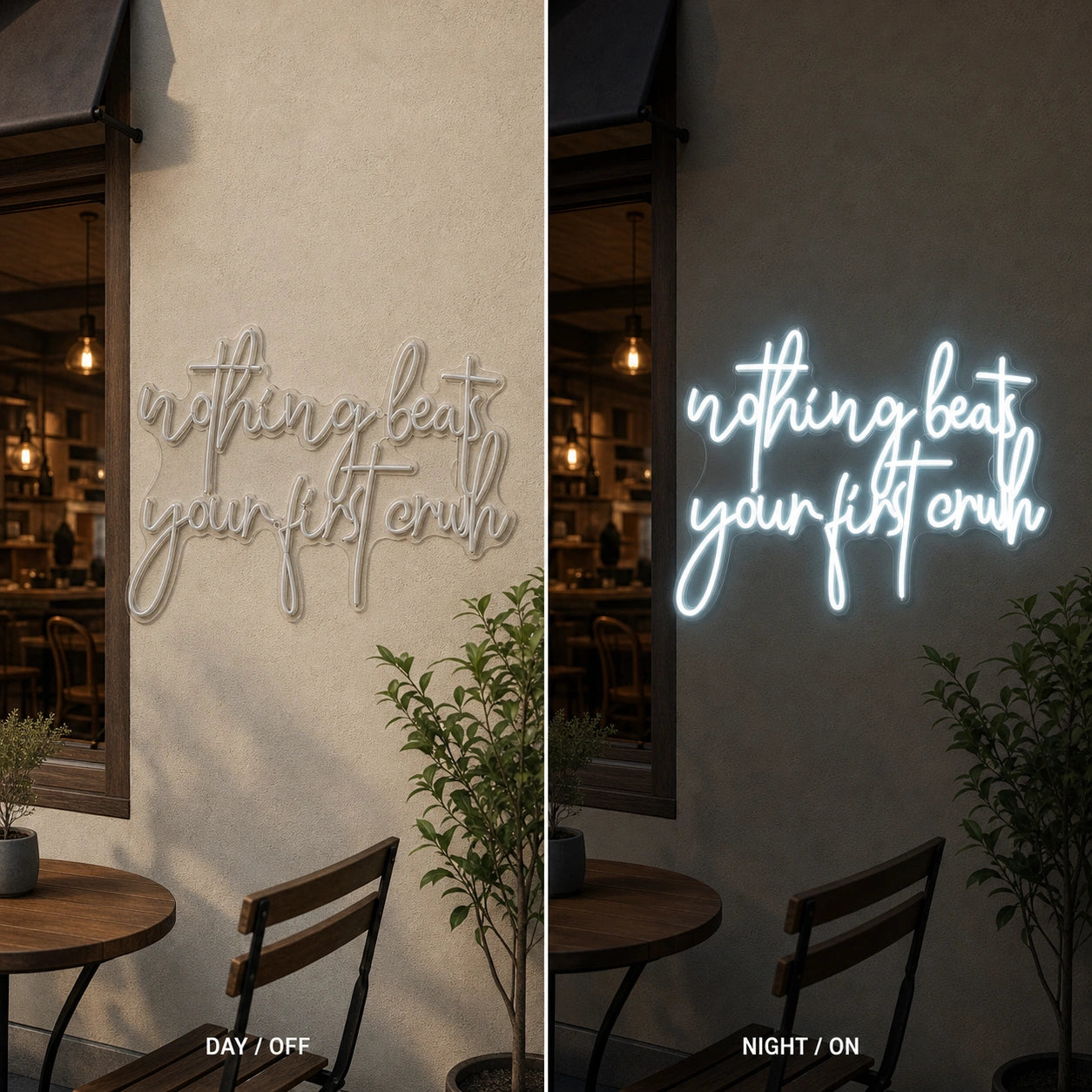 Nothing Beats Your Life Today LED Neon Sign Garage Man Cave Neon Sign day and night comparison