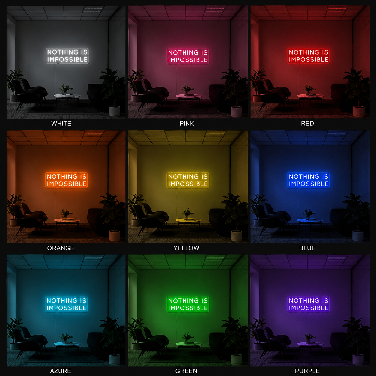 Nothing Is Impossible Wall Decor LED Neon Sign - 05 Color Grid