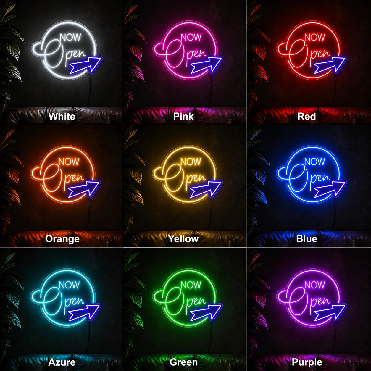 Now Open Arrow LED Neon Sign color grid