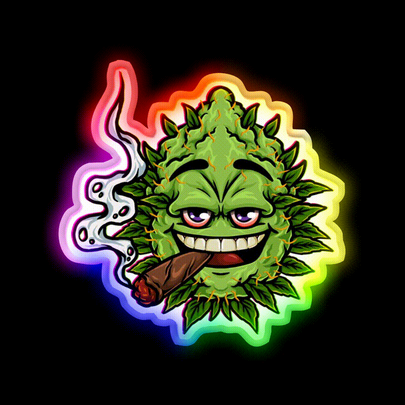 Nugs Buds Blunt Character Hemp Inspired Green Leaf Led Neon Sign Rgb Color - LED neon sign close-up detail
