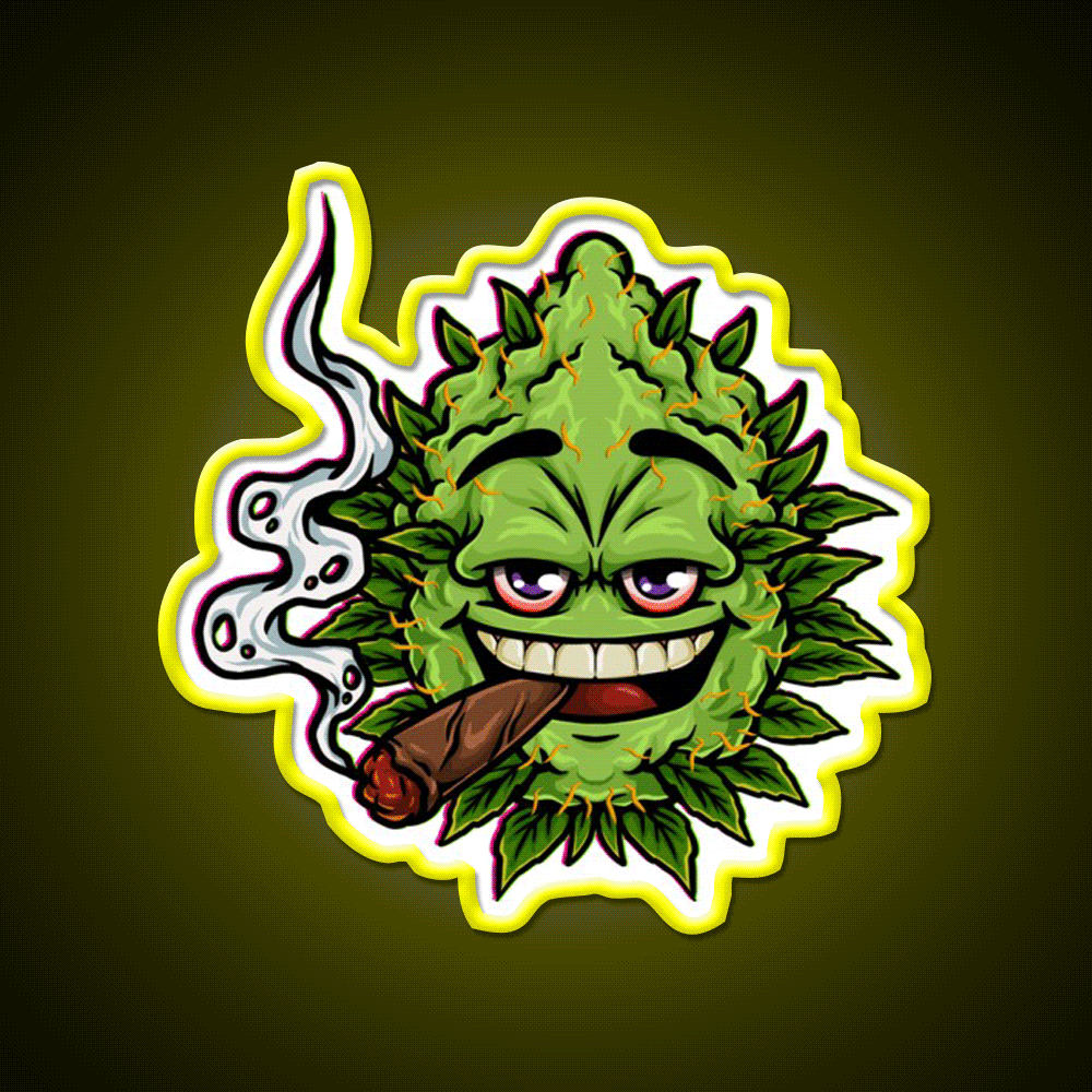 Nugs Buds Blunt Character Hemp Inspired Green Leaf Led Neon Sign Rgb Color - Custom LED neon sign front view