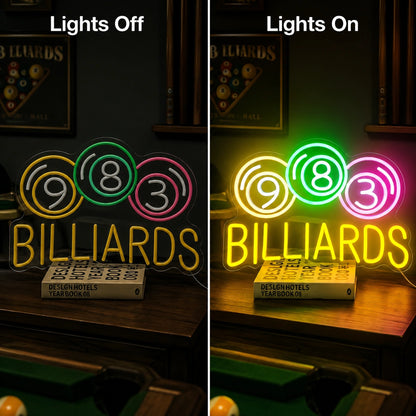 Numbered Billiards Balls Neon Sign LED Neon Sign day and night comparison