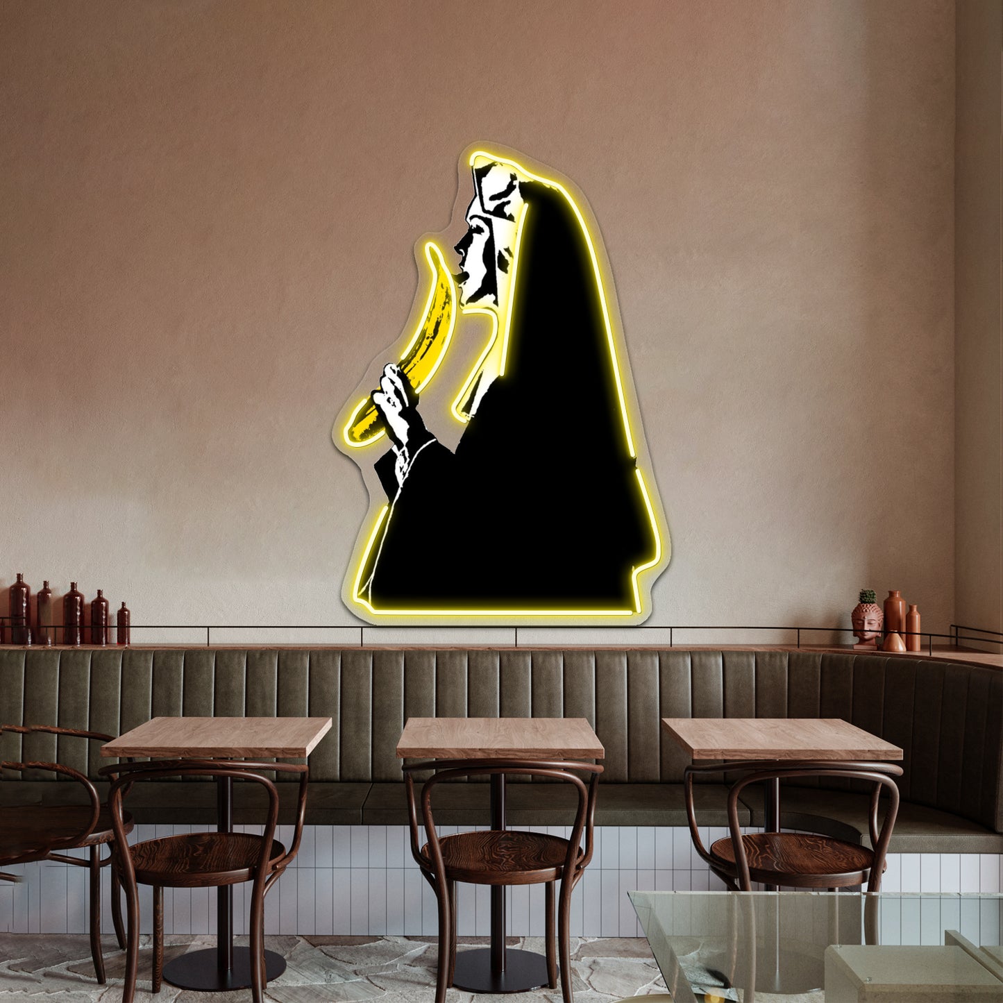 Nun With Banana Artwork Business Led Sign