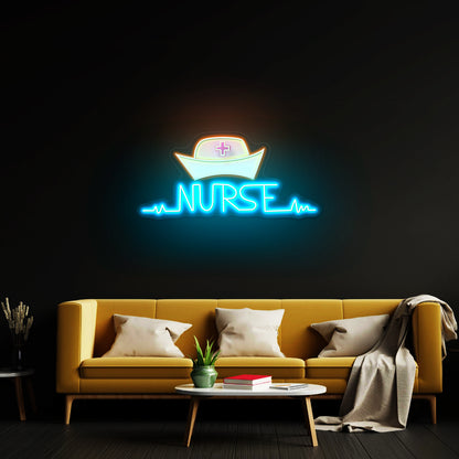 Nurse And Retro Cap Artwork Neon Sign Art