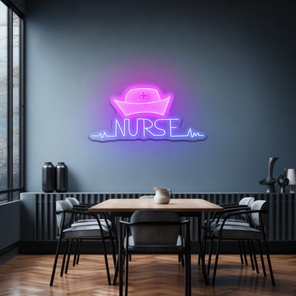 Nurse And Retro Cap Artwork Neon Sign Art