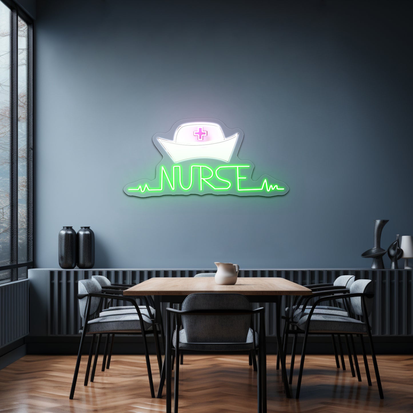 Nurse And Retro Cap Artwork Neon Sign Art