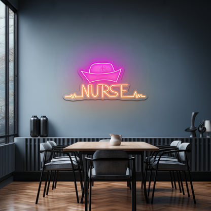 Nurse And Retro Cap Artwork Neon Sign Art