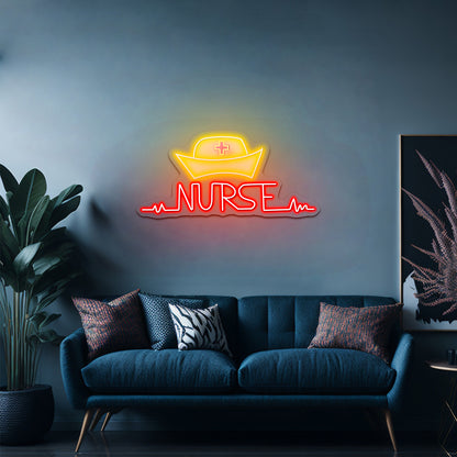 Nurse And Retro Cap Artwork Neon Sign Art