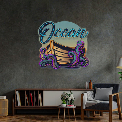 Ocean Labyrinth Ship And Octopus Uv Printed Led Neon Sign For Home Cafe Decor | Shineneon