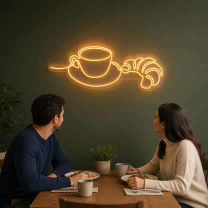 Coffee Cup and Croissant LED Neon Sign
