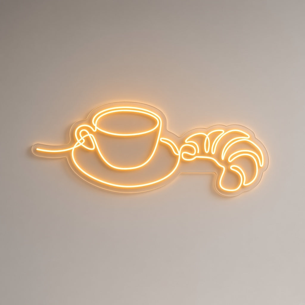 Coffee Cup and Croissant LED Neon Sign