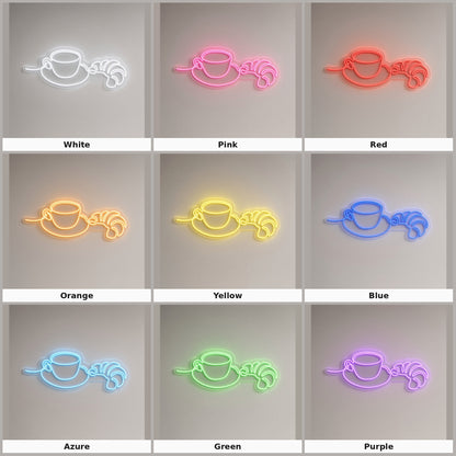 Coffee Cup and Croissant LED Neon Sign