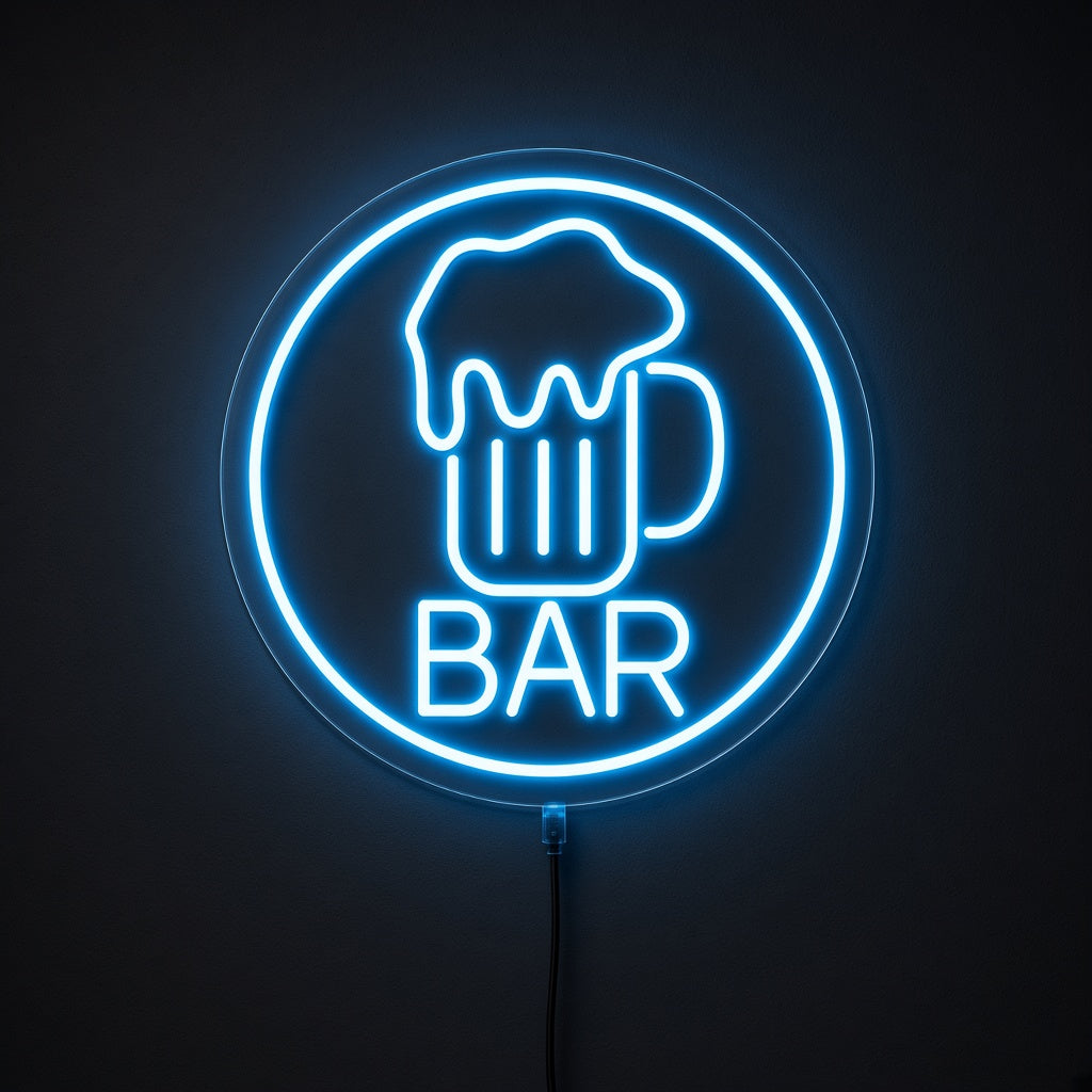 Bar with Beer Mug in a Circle LED Neon Sign