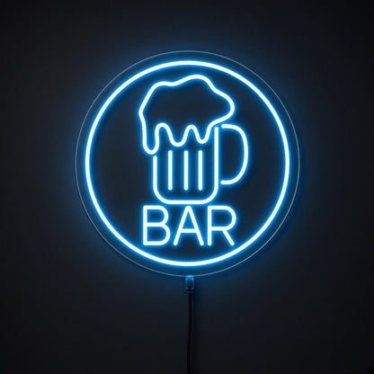 Bar with Beer Mug in a Circle LED Neon Sign