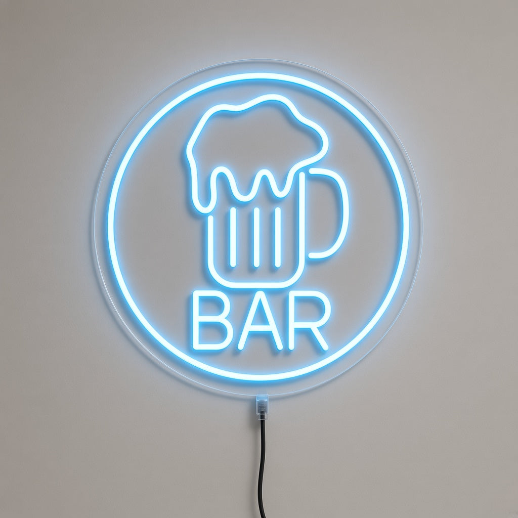 Bar with Beer Mug in a Circle LED Neon Sign