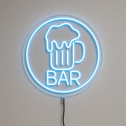 Bar with Beer Mug in a Circle LED Neon Sign