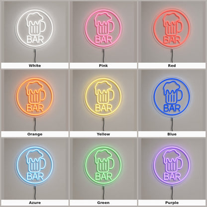 Bar with Beer Mug in a Circle LED Neon Sign