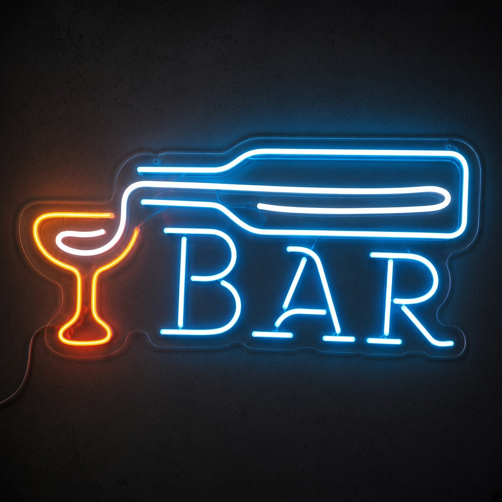 Bar with Bottle Pouring into Glass LED Neon Sign