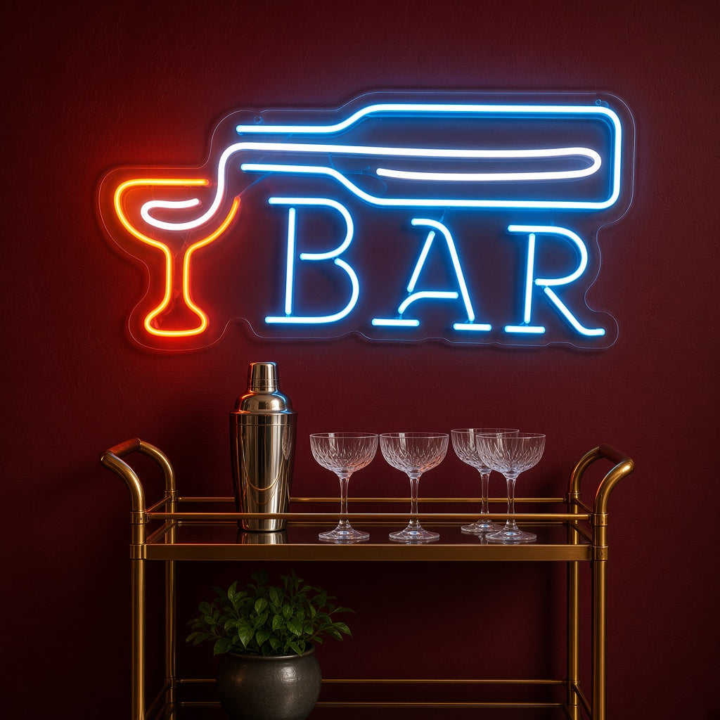 Bar with Bottle Pouring into Glass LED Neon Sign