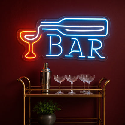 Bar with Bottle Pouring into Glass LED Neon Sign