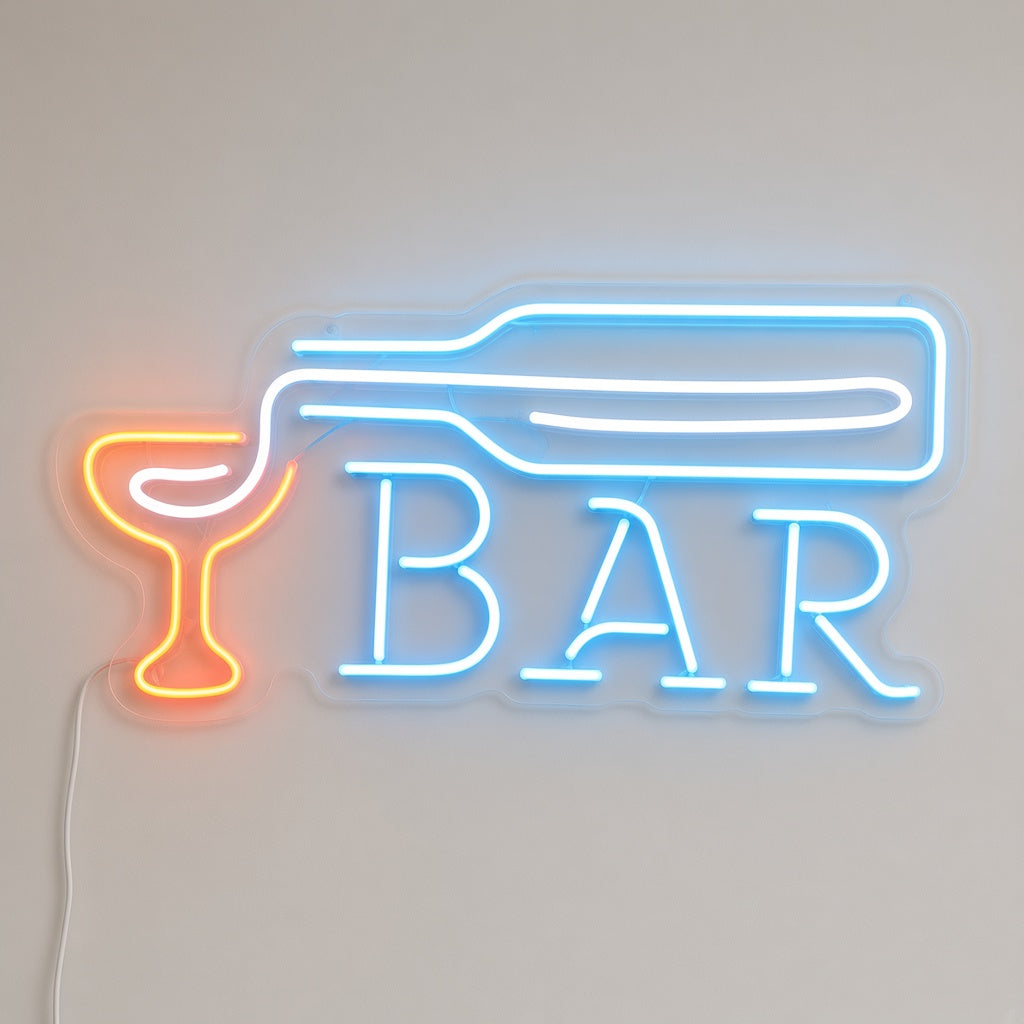Bar with Bottle Pouring into Glass LED Neon Sign