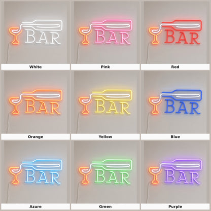 Bar with Bottle Pouring into Glass LED Neon Sign