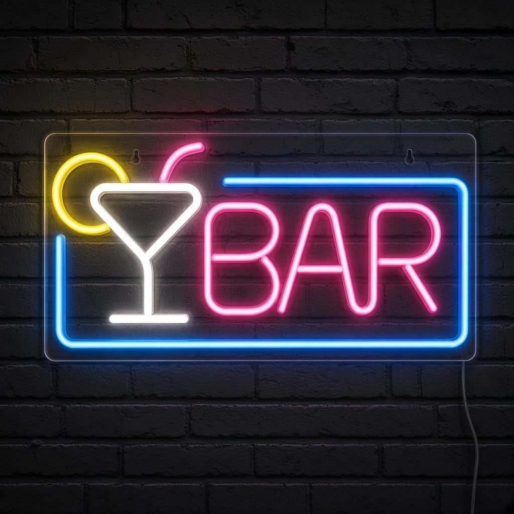 Bar with Cocktail Glass LED Neon Sign