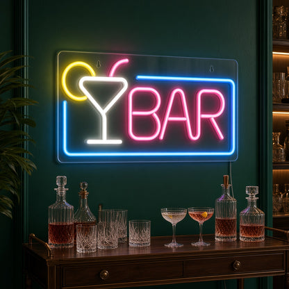 Bar with Cocktail Glass LED Neon Sign
