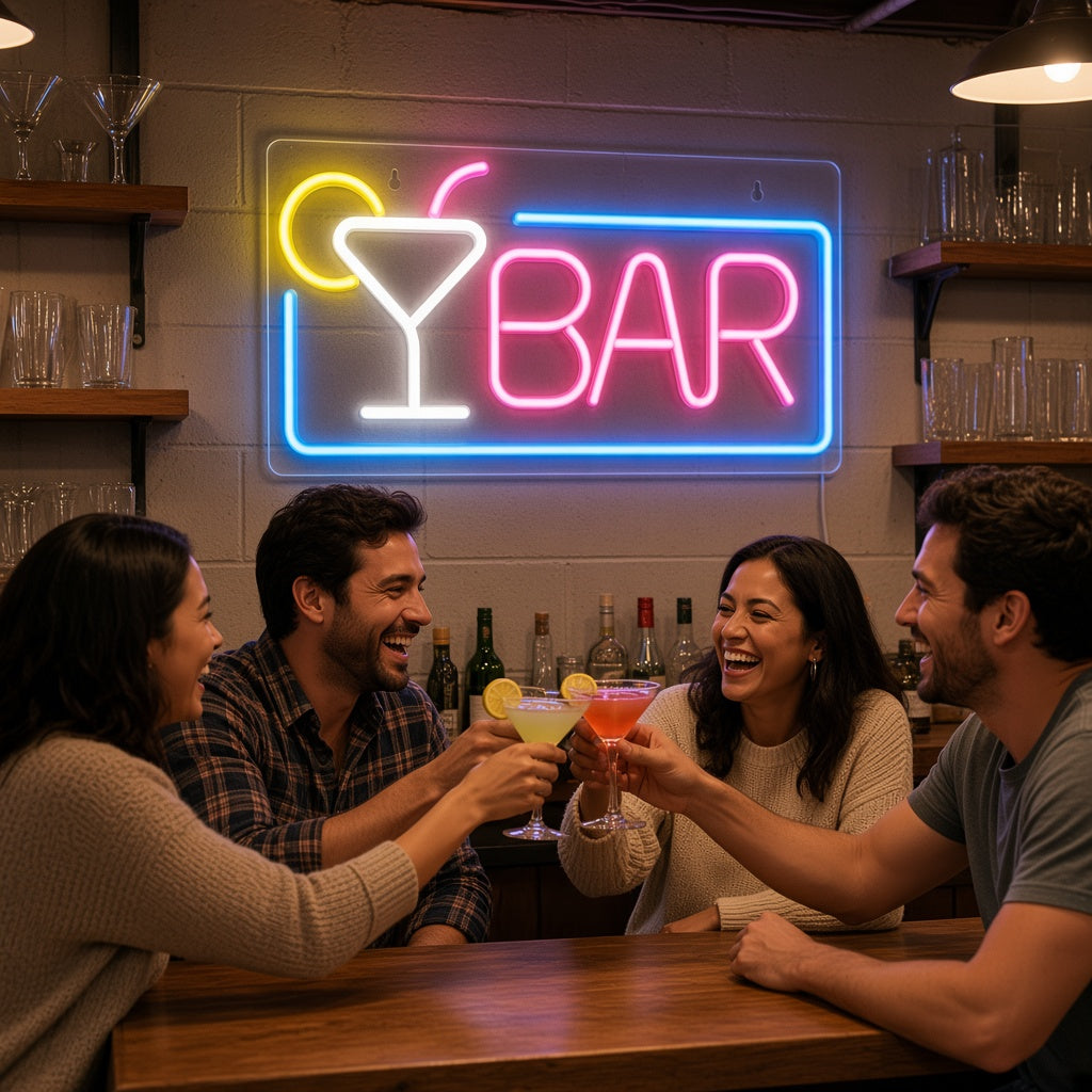 Bar with Cocktail Glass LED Neon Sign
