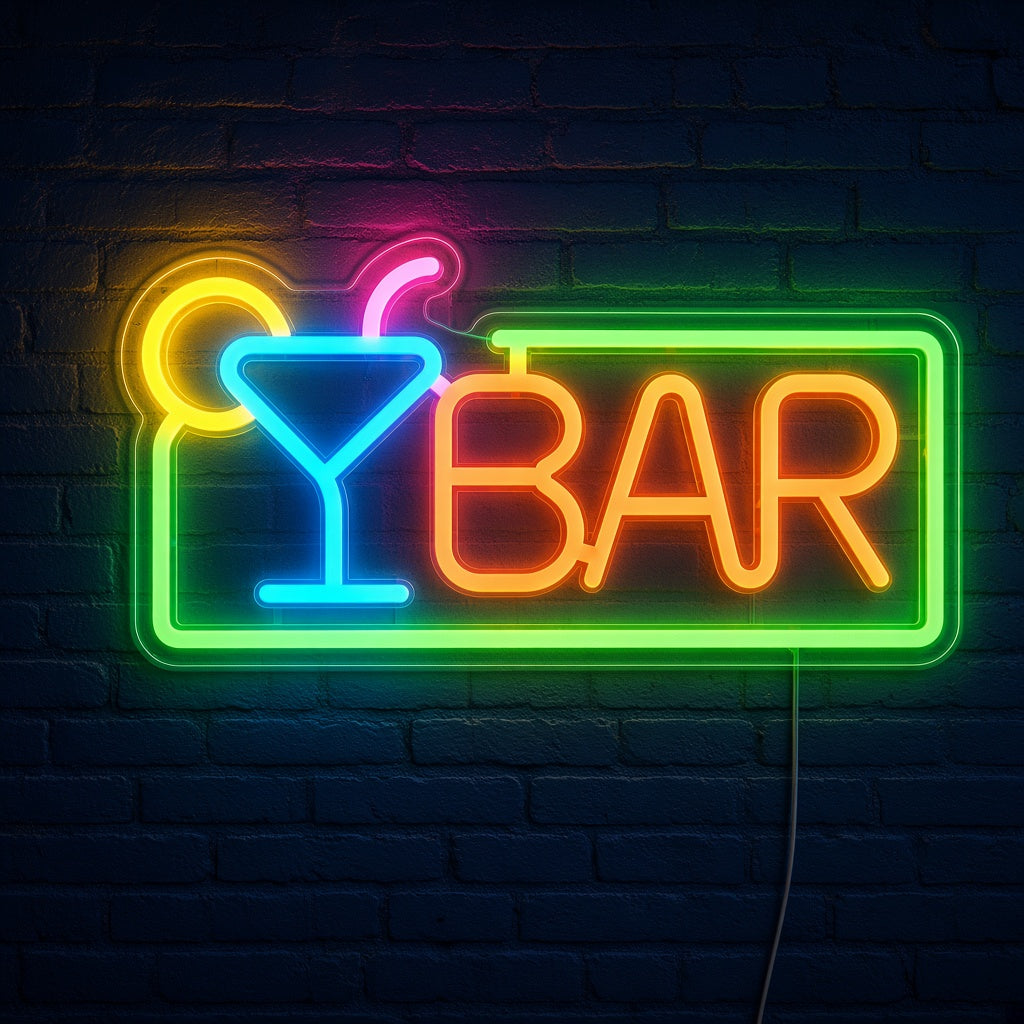 Bar with Cocktail Glass and Frame LED Neon Sign