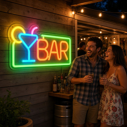Bar with Cocktail Glass and Frame LED Neon Sign