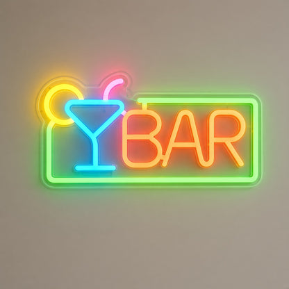 Bar with Cocktail Glass and Frame LED Neon Sign