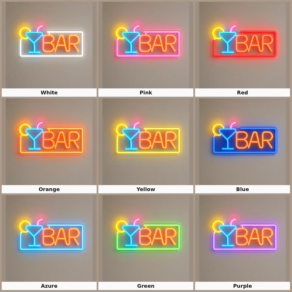 Bar with Cocktail Glass and Frame LED Neon Sign