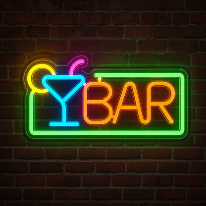 Bar with Cocktail Glass and Frame LED Neon Sign